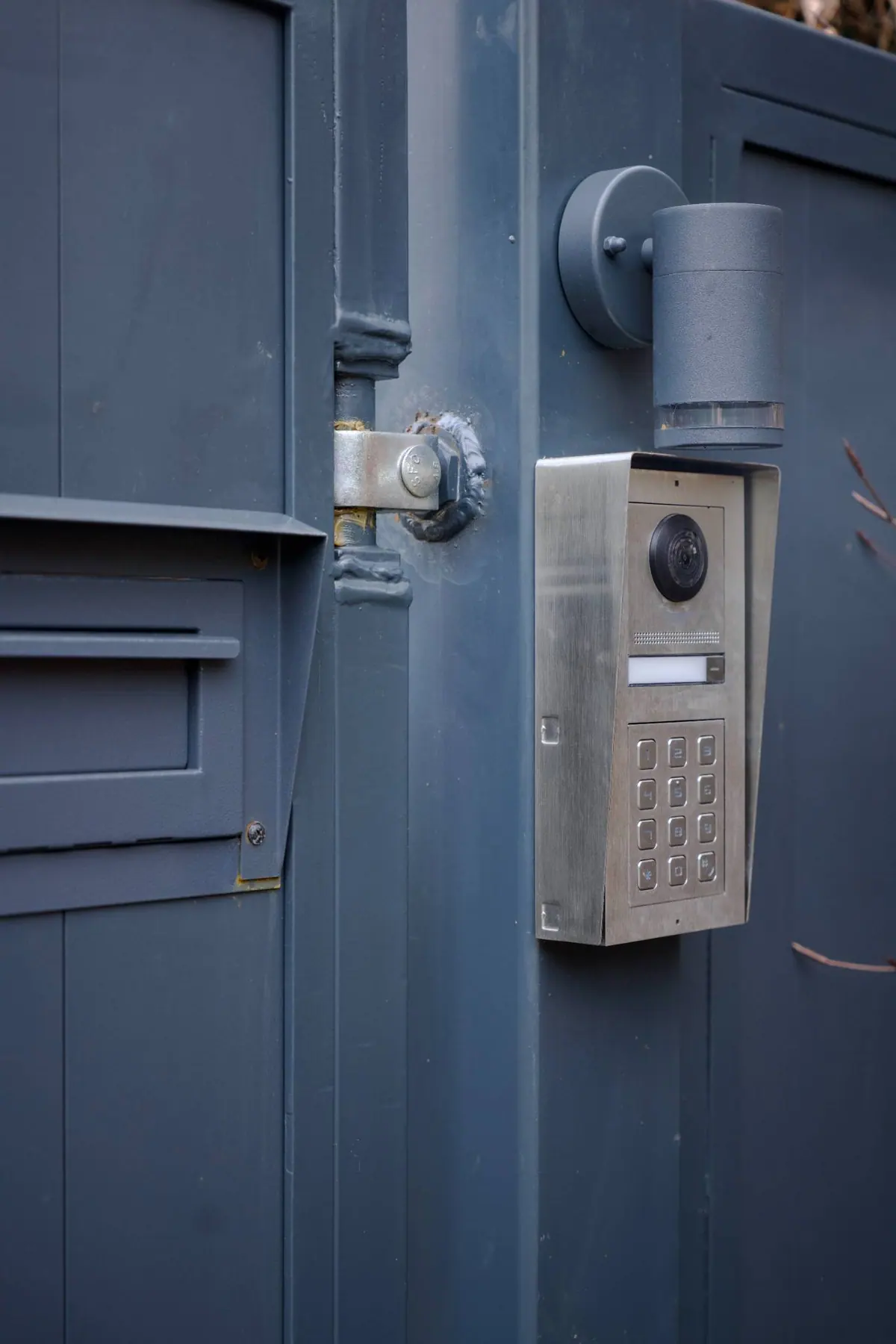 Stainless video intercom and keypad fitted to an existing gate during a re-automation